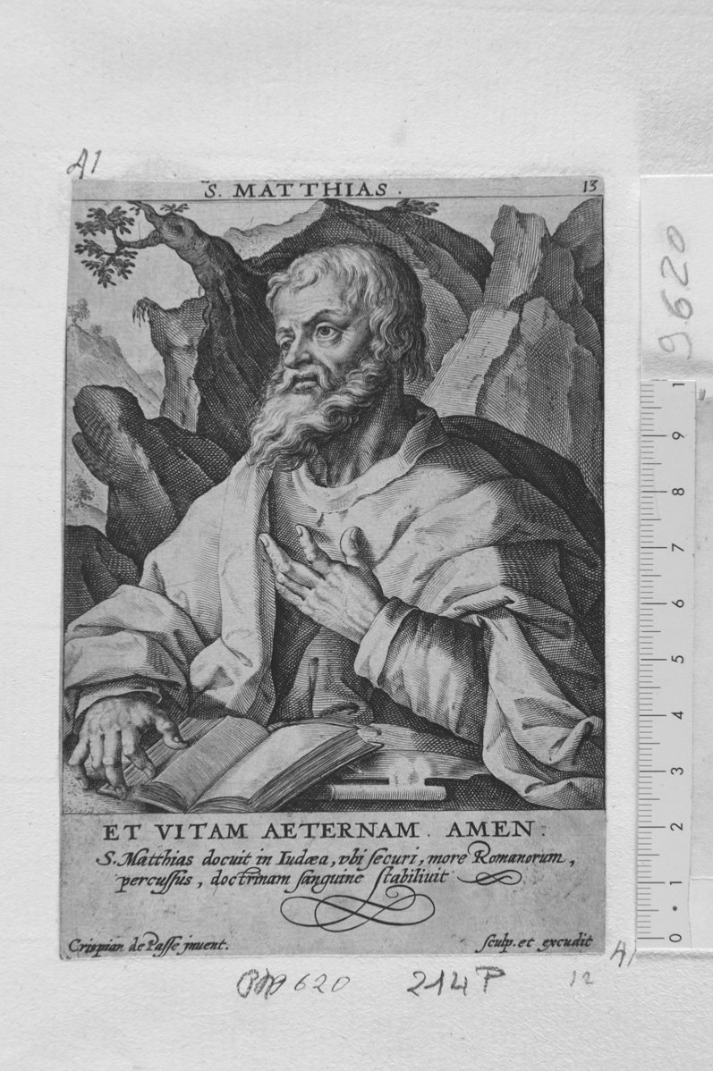 Cristo e gli Apostoli: 13. San Mattia (stampa) di De Passe Cryspin I (secc. XVI/ XVII)