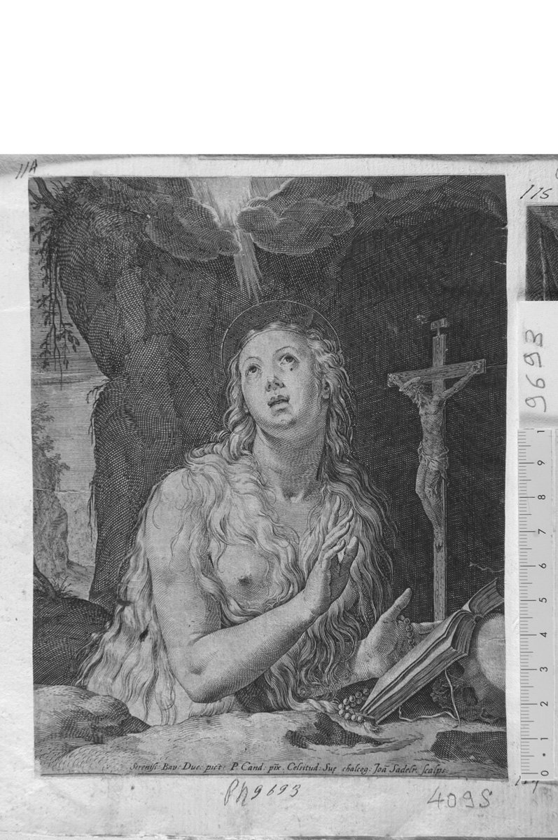La Maddalena in preghiera davanti al Crocifisso (stampa) di Sadeler Johannes (sec. XVII)