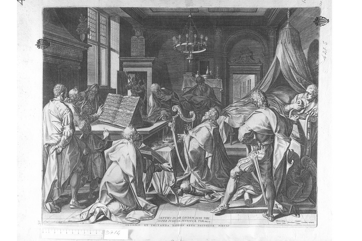 Davide che suona l'arpa (stampa) di Sadeler Johannes (sec. XVII)