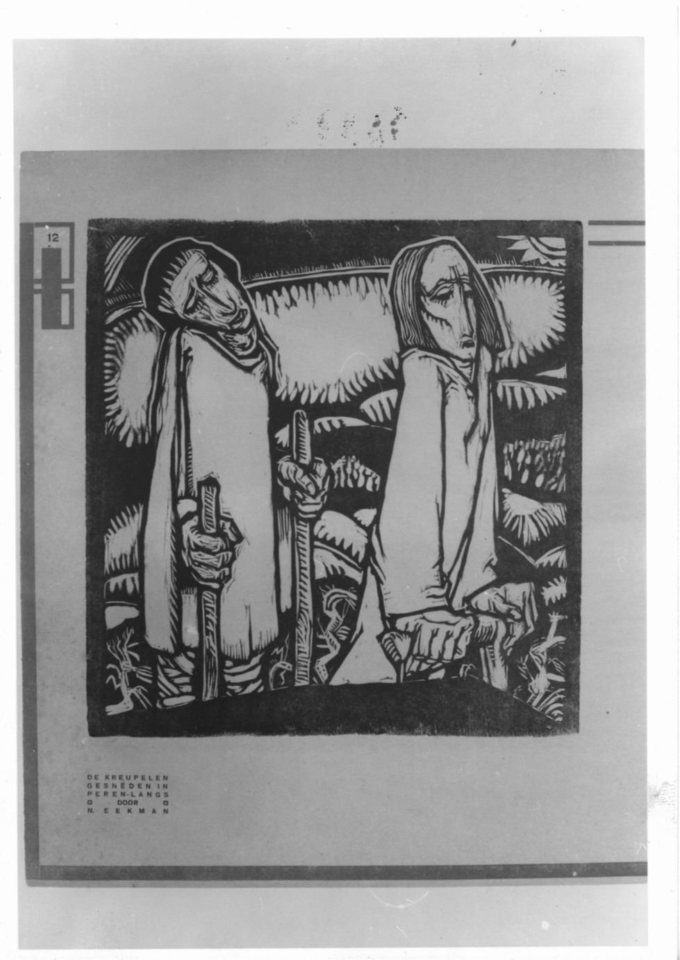 coppia di storpi con stampelle (stampa) di Eekman Nicolaas (sec. XX)