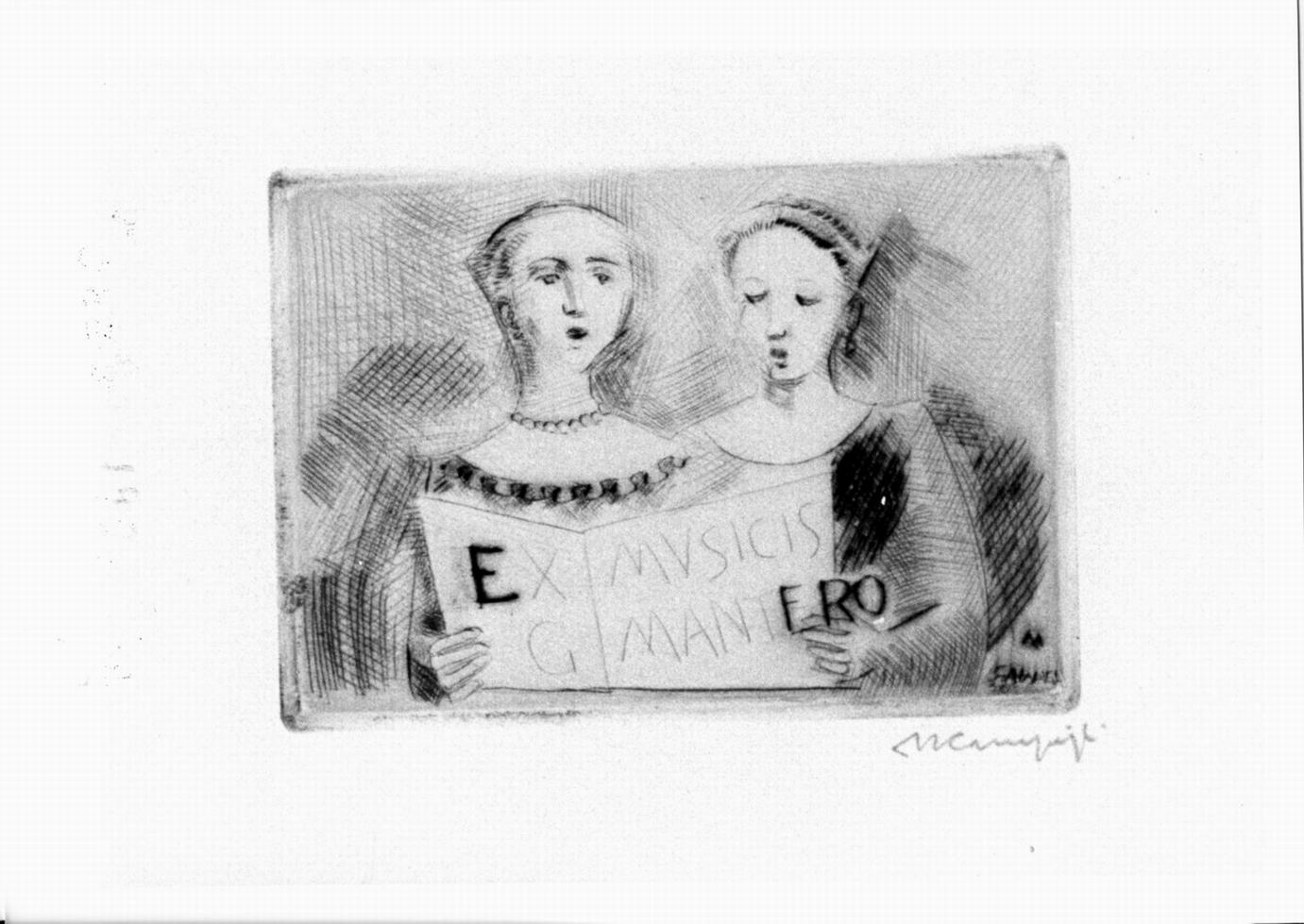 coppia di cantori a mezzo busto (stampa) di Campigli Massimo (sec. XX)