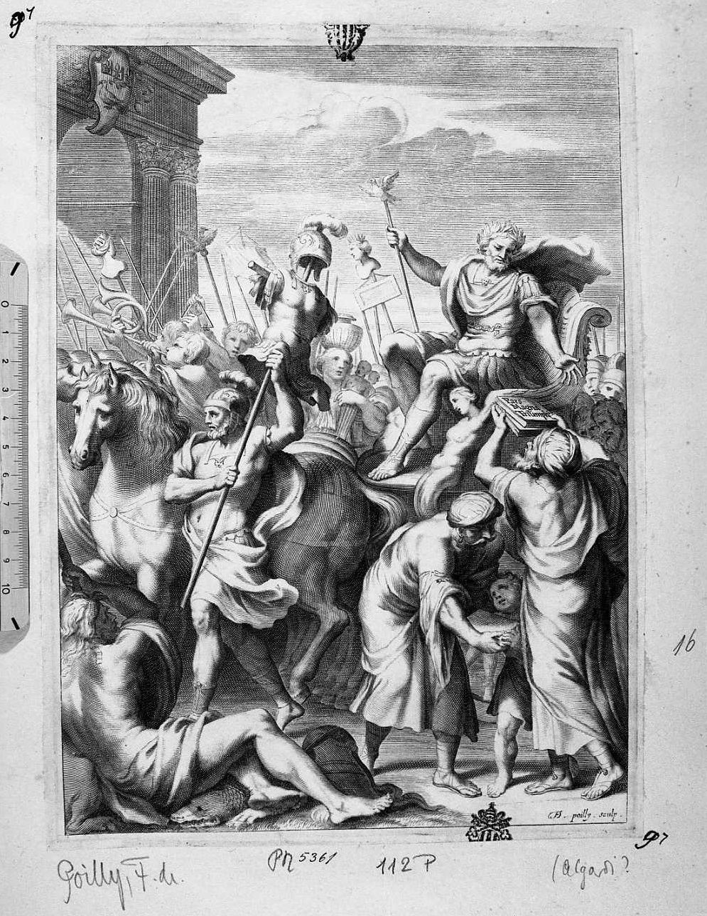 Trionfo di un imperatore romano, imperatore in trionfo (stampa tagliata) di De Poilly François (sec. XVII)