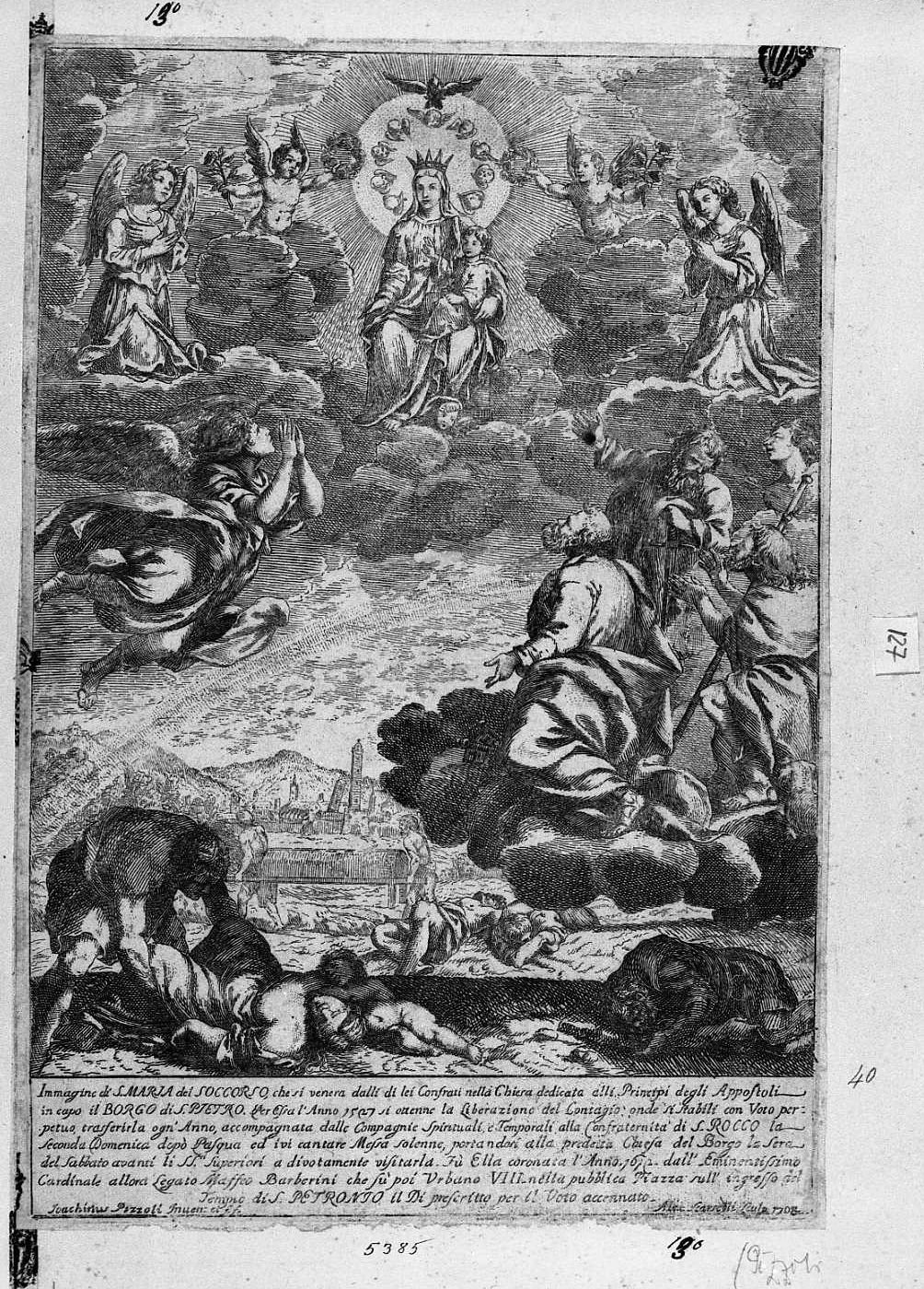 La Vergine del Soccorso, Madonna del Soccorso (stampa tagliata) di Scarselli Alessandro (sec. XVIII)