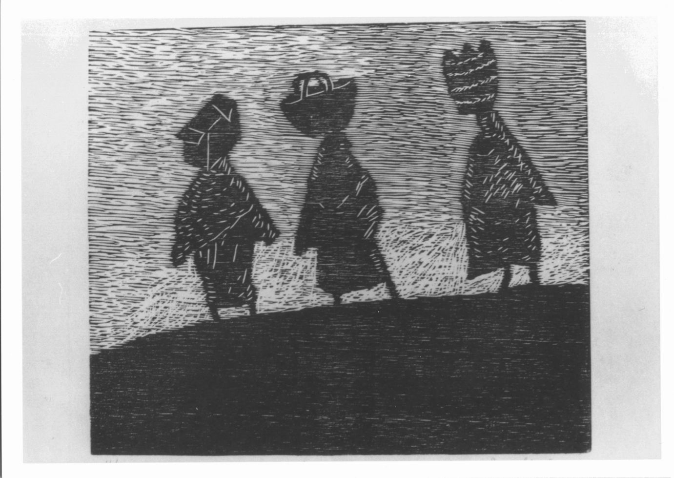 Tre figure femminili trasportanti colli sul capo (stampa) di Mejlholm Anne Marie (sec. XX)