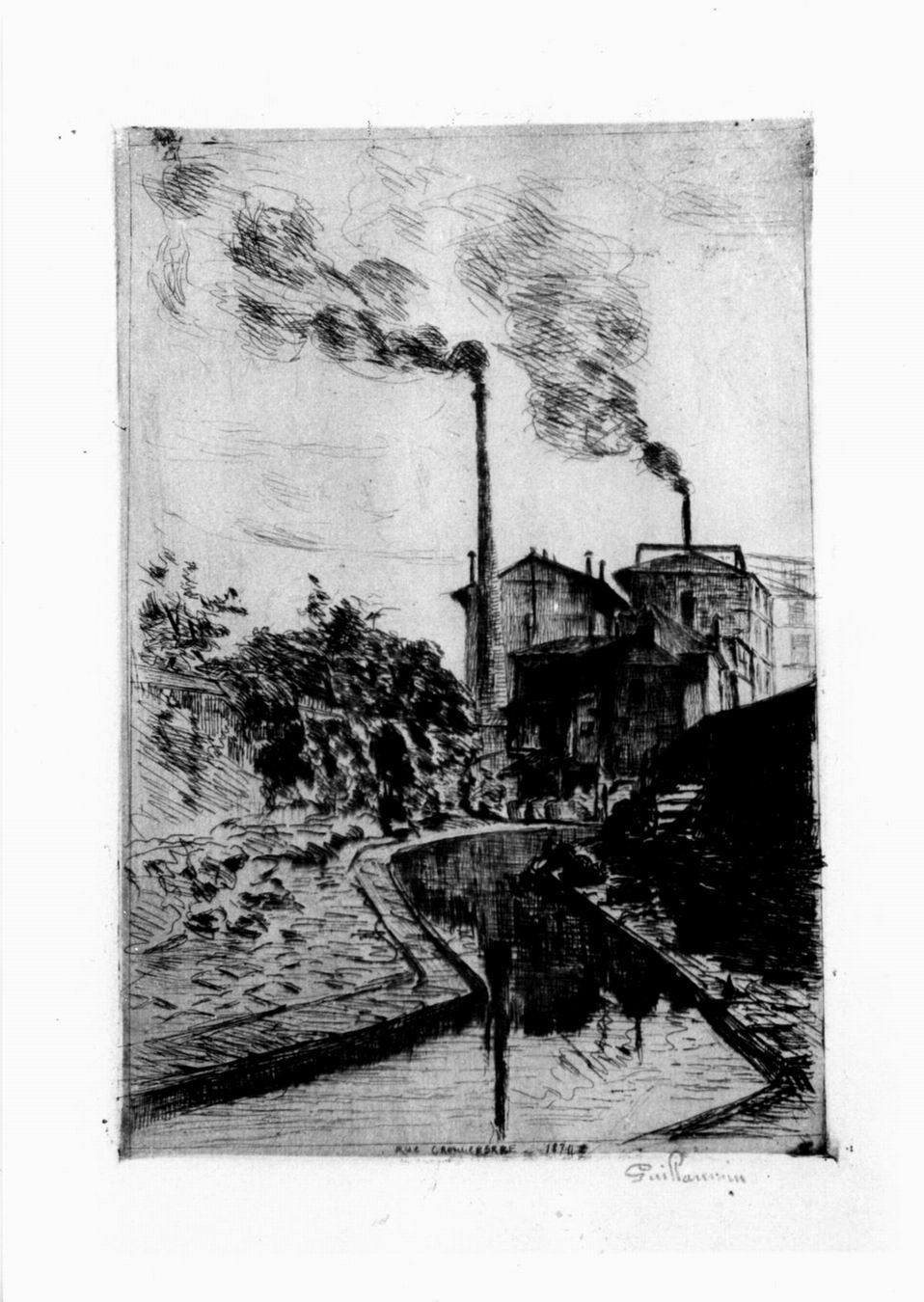 Canale con fabbrica e ciminiere (stampa) di Guillaumin Jean Baptiste Armand (sec. XIX)