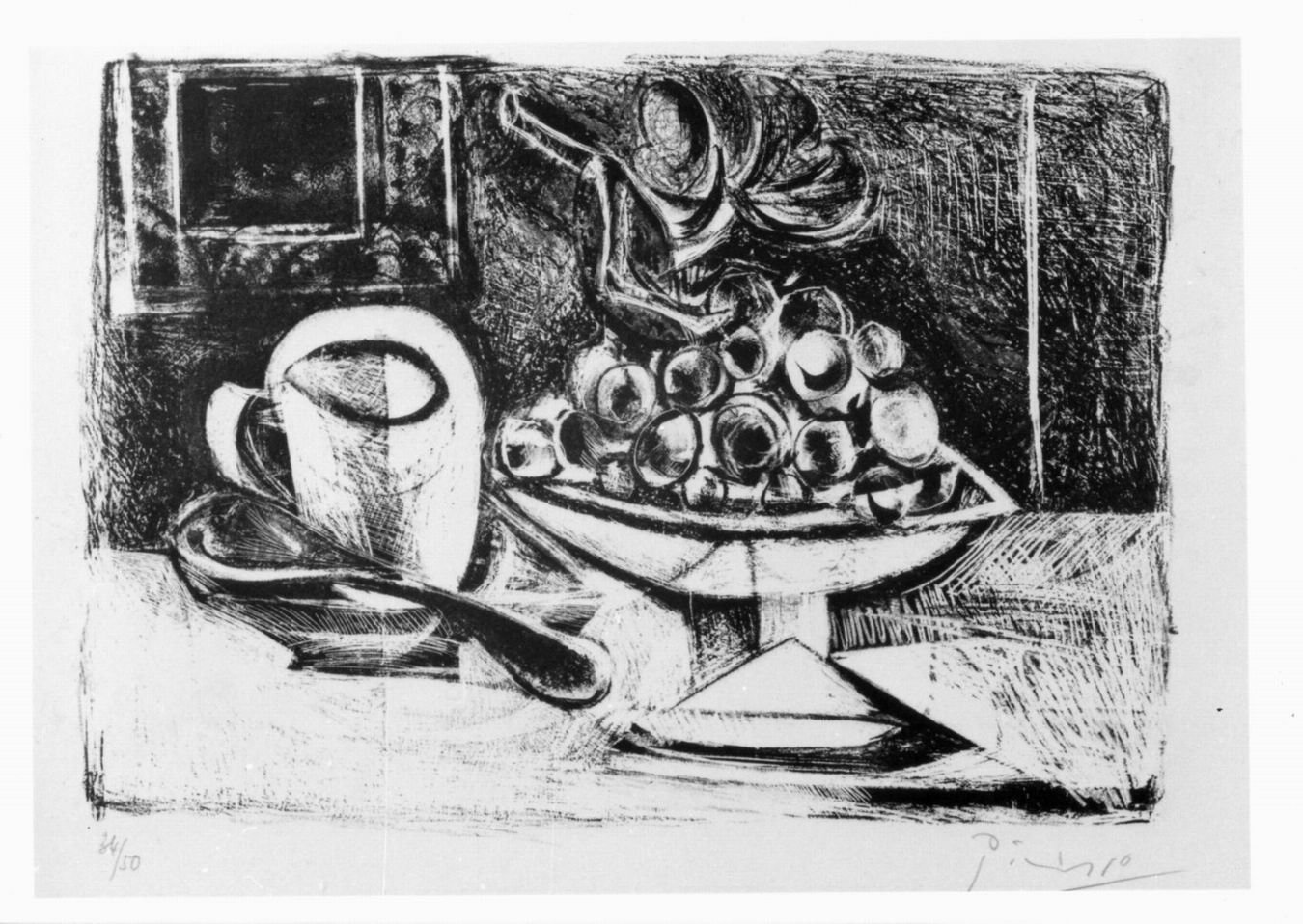 nature morte au compotier, natura morta con fruttiera (stampa) di Picasso Pablo (sec. XX)