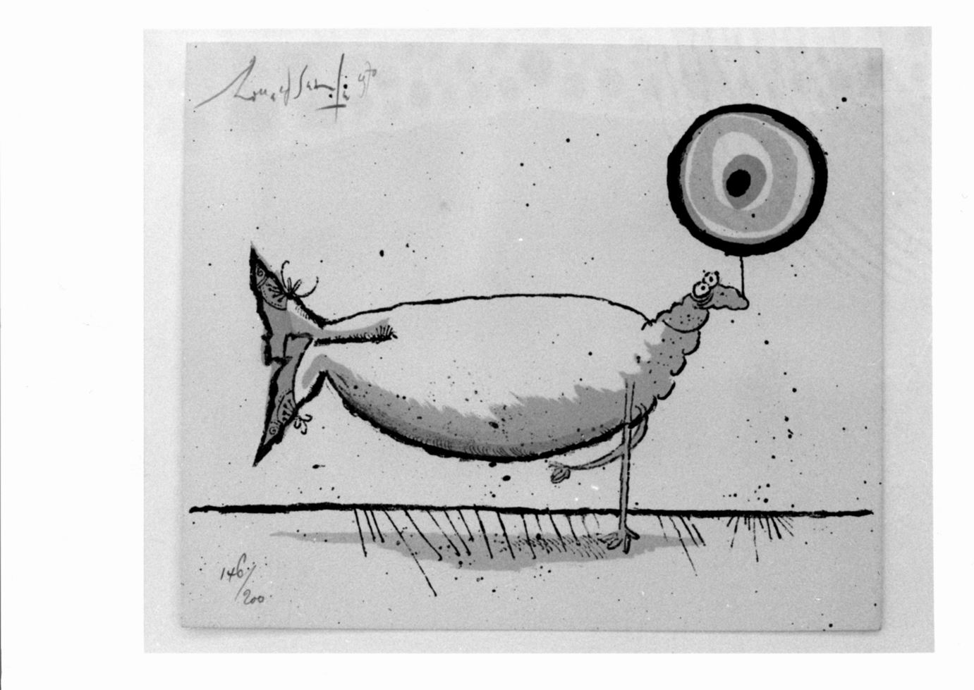 Animale fantastico con pallone (stampa a colori) di Searle Roland (sec. XX)