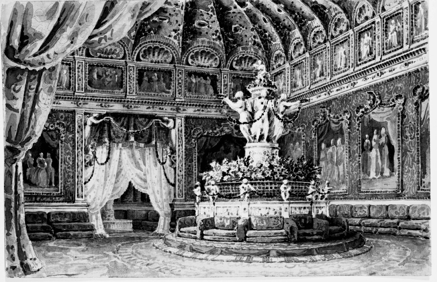 Camera terrena nella palazzetta del Barone di Saint Remy, Interno barocco (disegno) di Basoli Antonio (prima metà sec. XIX)
