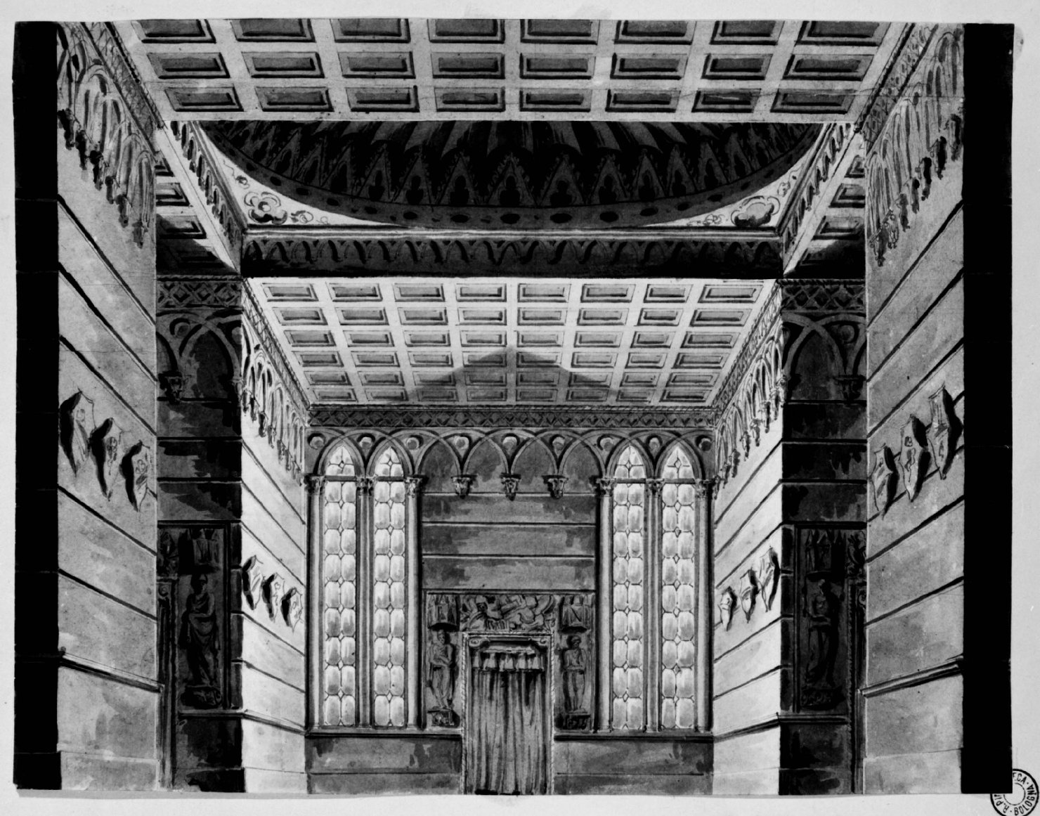 interno (disegno) di Basoli Antonio (scuola) (secondo quarto sec. XIX)
