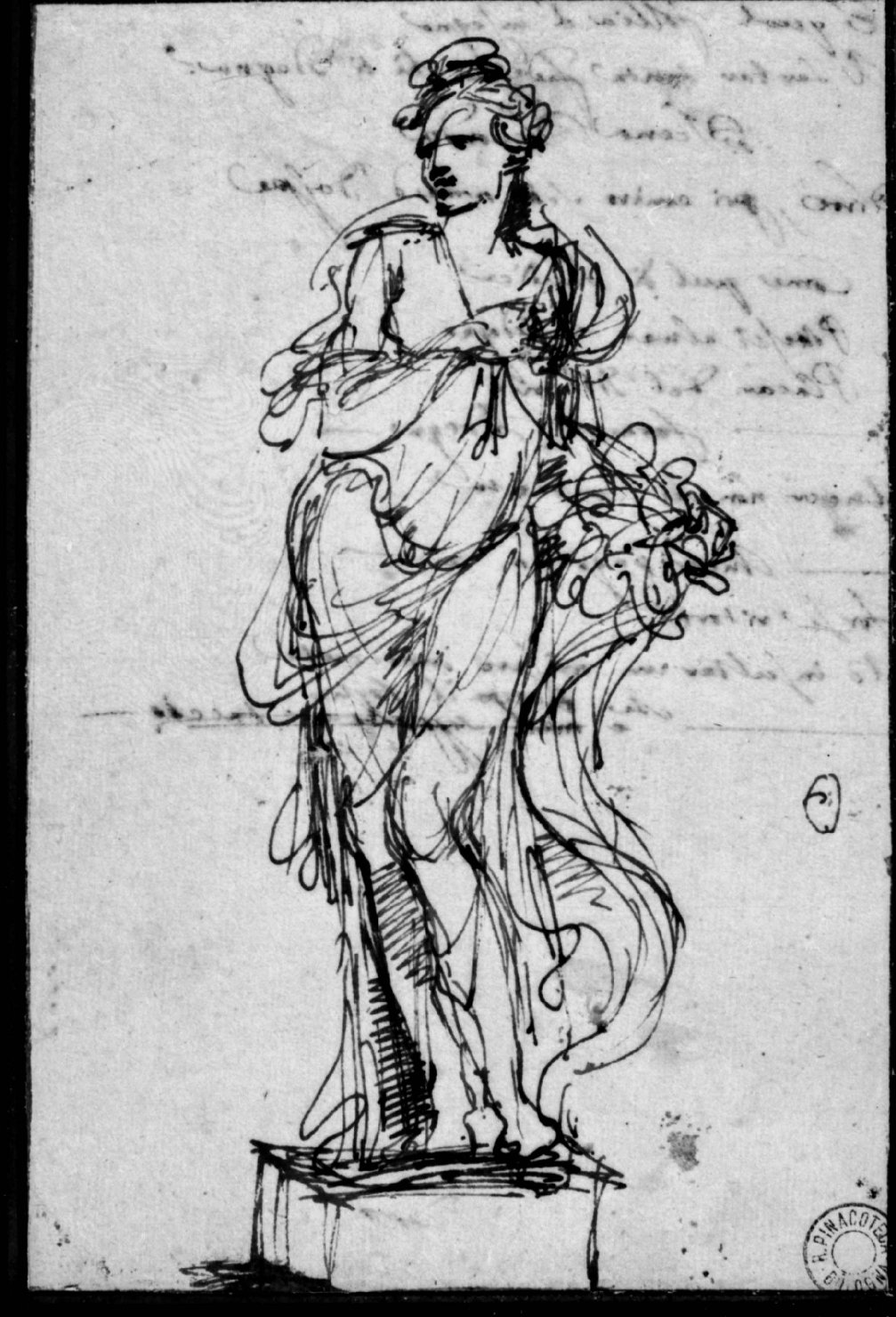 Figura femminile su piedistallo (disegno) - ambito emiliano (ultimo quarto sec. XVIII)