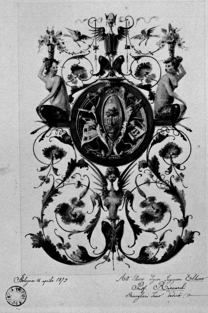 Motivi decorativi a grottesche (disegno) di Breveglieri Seno (sec. XIX)