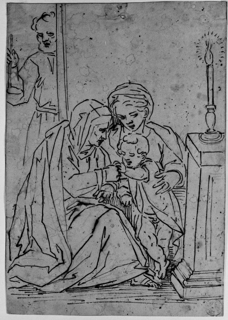 Sacra Famiglia con Sant'Anna (disegno) di Cambiaso Luca (attribuito) (sec. XVI)