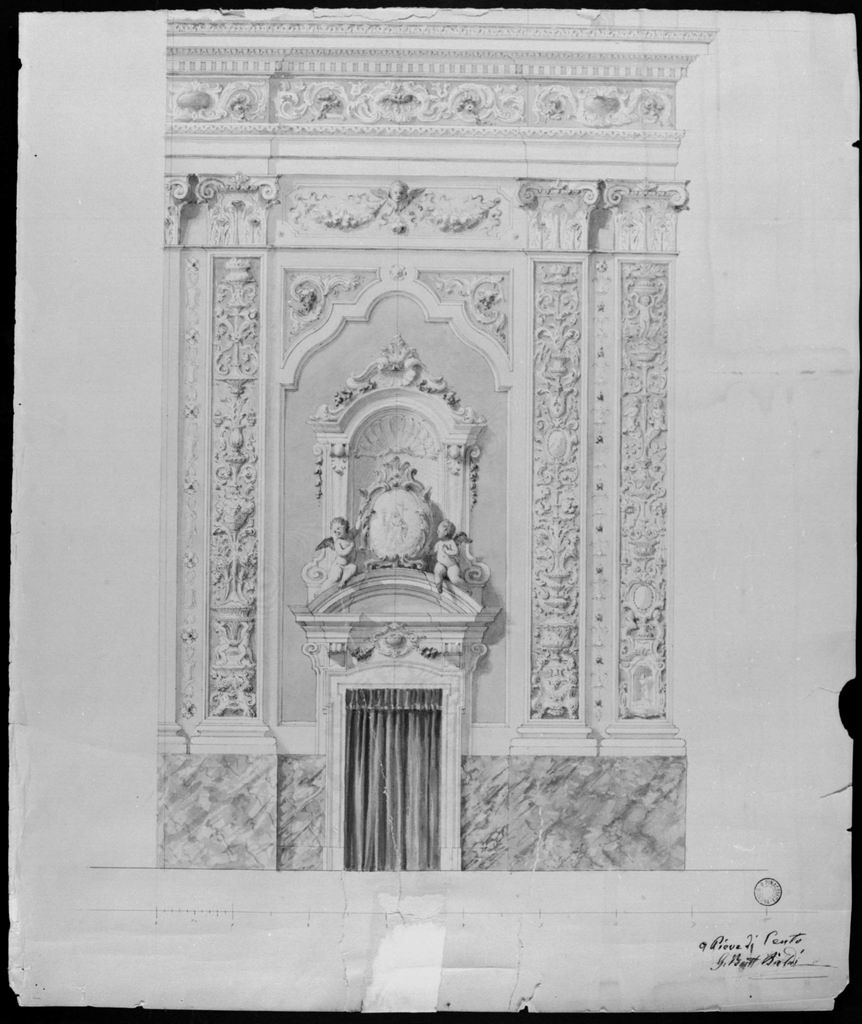 Porta e motivi decorativi (disegno) di Baldi Giovan Battista (sec. XIX)