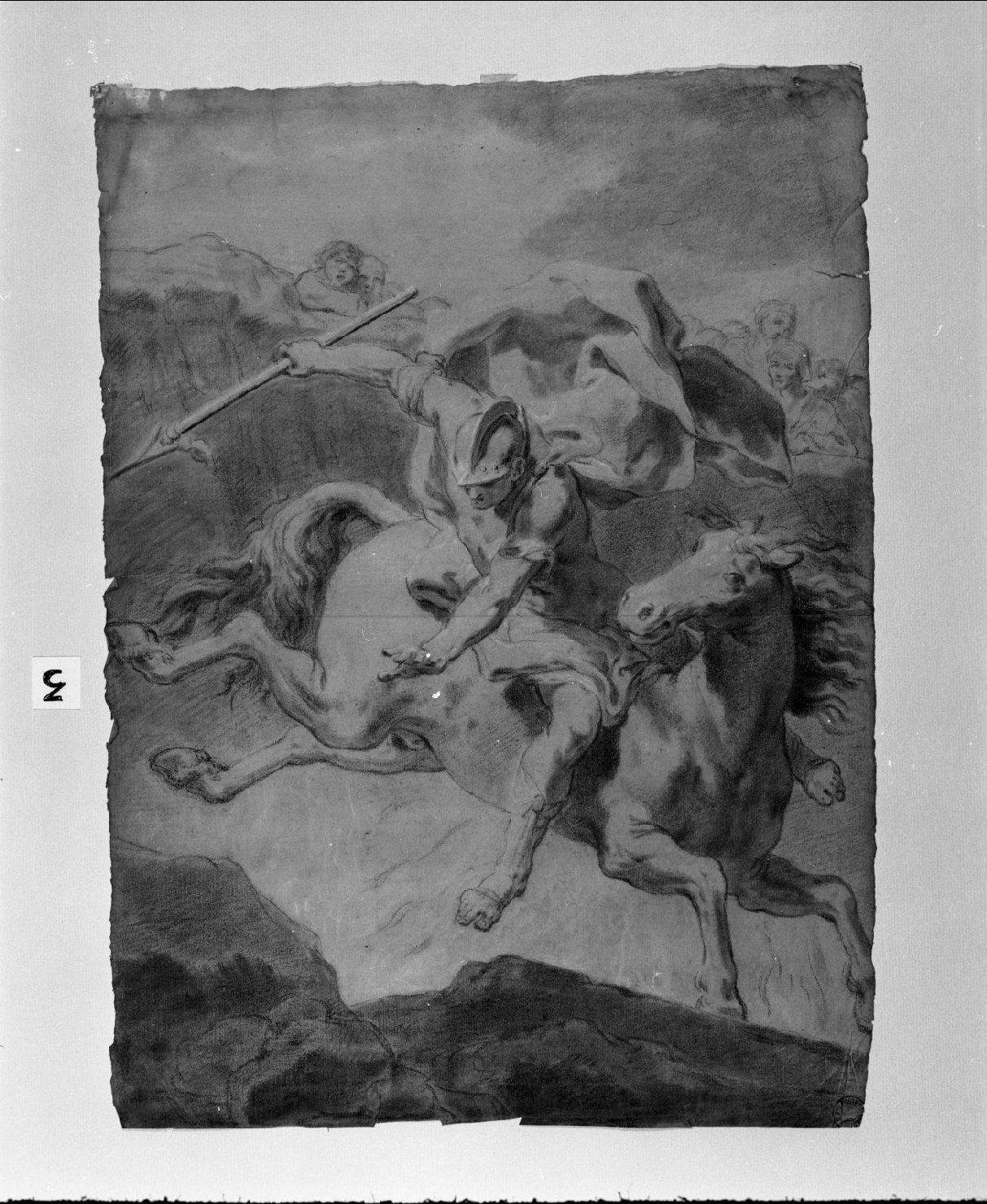 guerriero a cavallo (Saulo sulla via di Damasco?) (disegno, opera isolata) di Gandolfi Gaetano (sec. XIX)