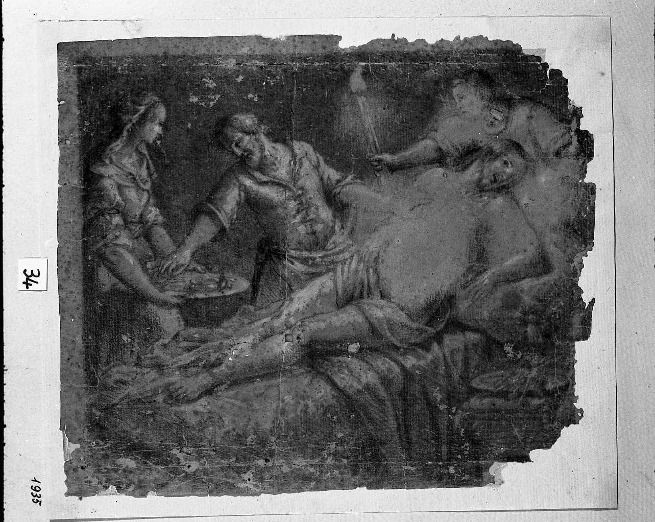 San Sebastiano medicato dalle ferite (disegno, opera isolata) di Guerrieri Giovanni Francesco (attribuito) (inizio sec. XVII)