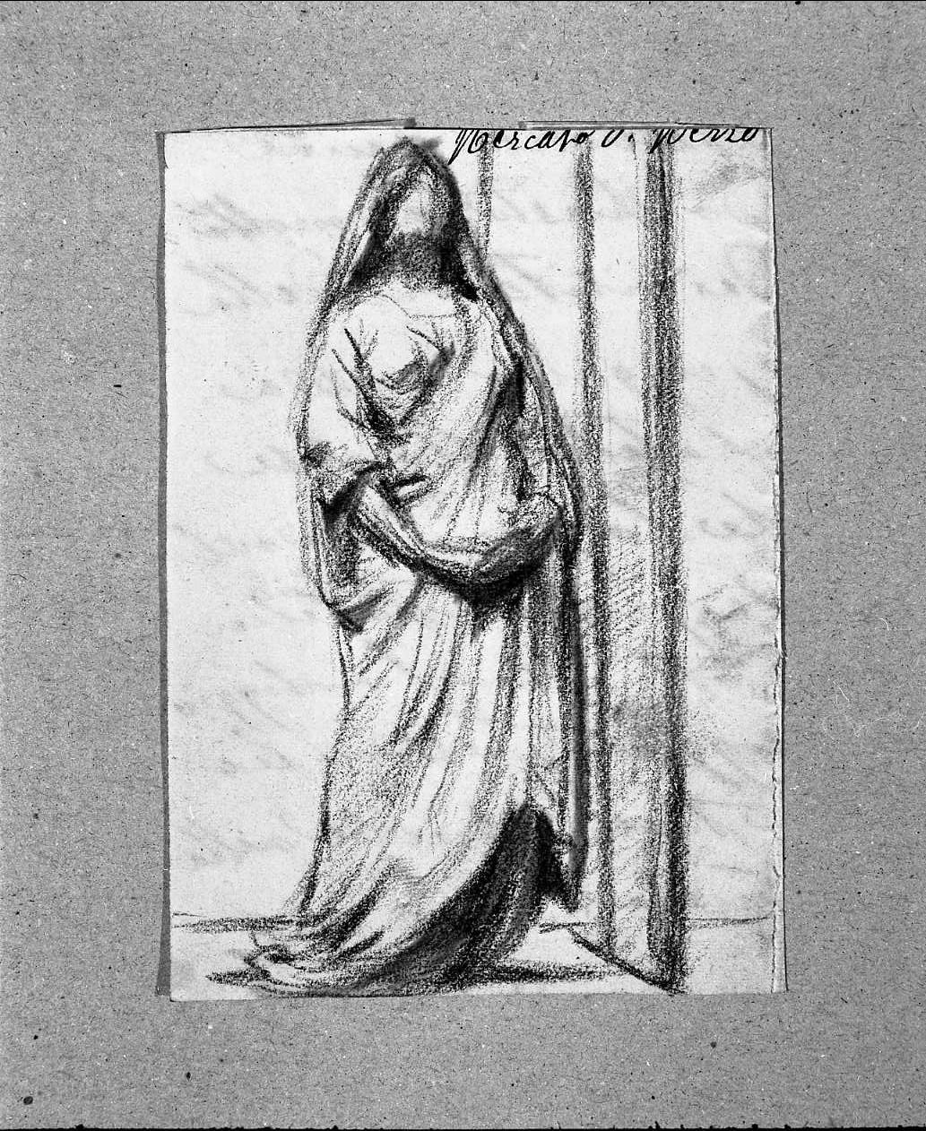 figura femminile/ parte di una lunga scritta a penna (disegno, opera isolata) di Guardassoni Alessandro (attribuito) (sec. XIX)