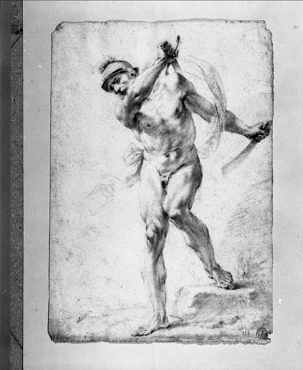 studio di nudo virile (disegno, opera isolata) di Monti Francesco (attribuito) (sec. XVIII)