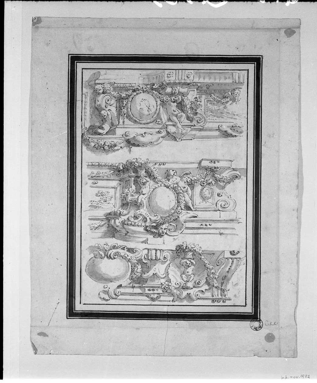 schizzi decorativi con medaglioni, putti e festoni (disegno, opera isolata) di Pavia Lorenzo (attribuito) (sec. XVIII)