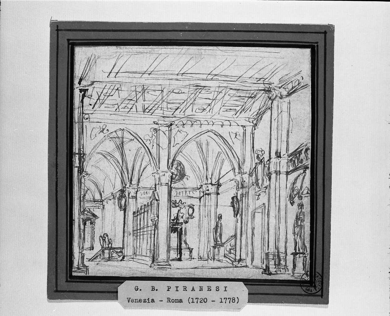 particolare di interno di un edificio (disegno, opera isolata) di Piranesi Giovanni Battista (attribuito) (sec. XVIII)