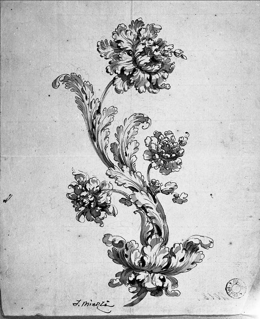 motivo floreale stilizzato (disegno, opera isolata) di Minozzi Flaminio Innocenzo (attribuito) (secc. XVIII/ XIX)