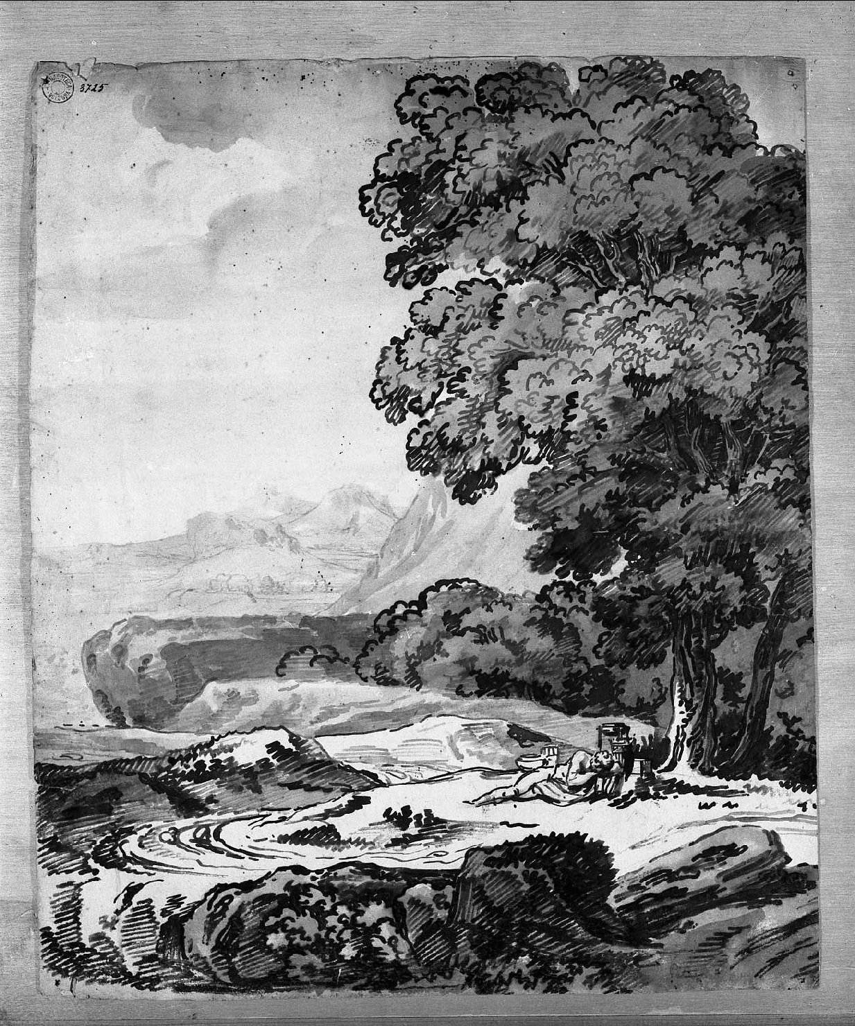 paesaggio con grandi alberi (disegno, opera isolata) di Palagi Pelagio (attribuito) (sec. XIX)