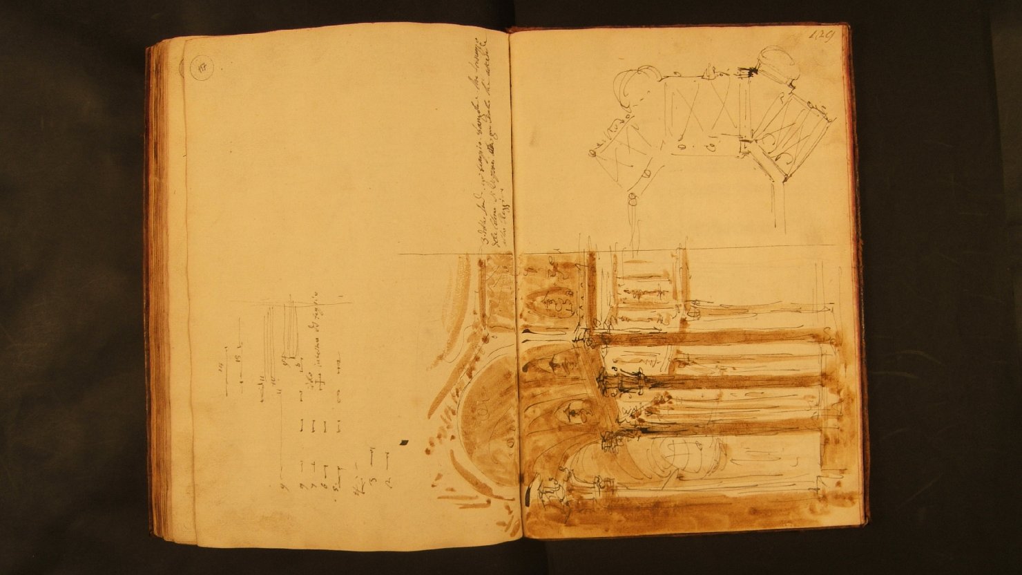 tempio con colonne e pianta di scena/ tempio cinese (disegno, elemento d'insieme) di Galliari Fabrizio (attribuito) (sec. XVIII)