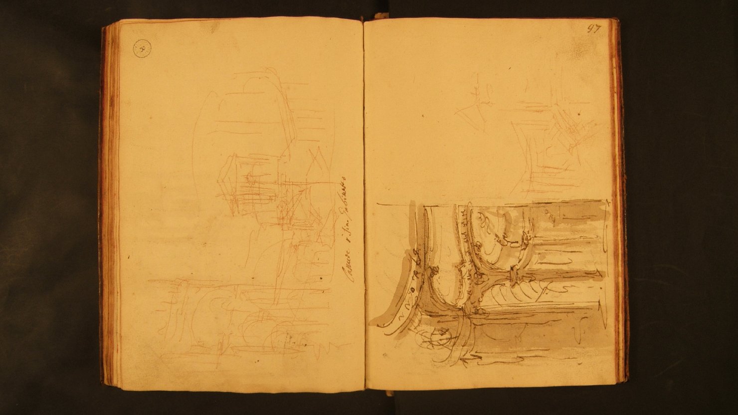 camera/ abbozzo di tempietti (disegno, elemento d'insieme) di Galliari Fabrizio (attribuito) (sec. XVIII)