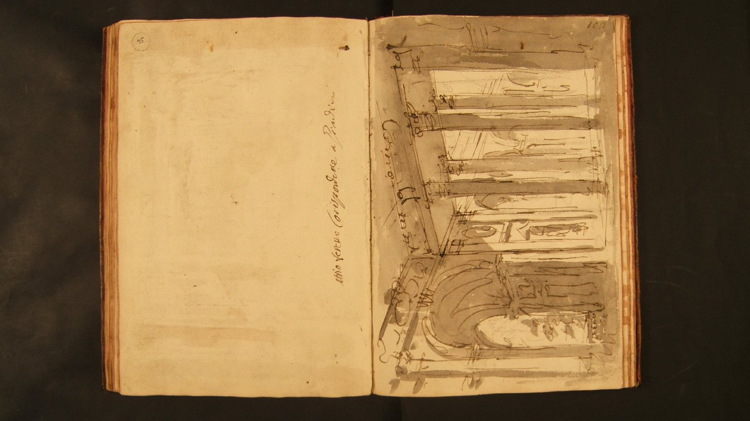 atrio con giardino (disegno, elemento d'insieme) di Galliari Fabrizio (attribuito) (sec. XVIII)