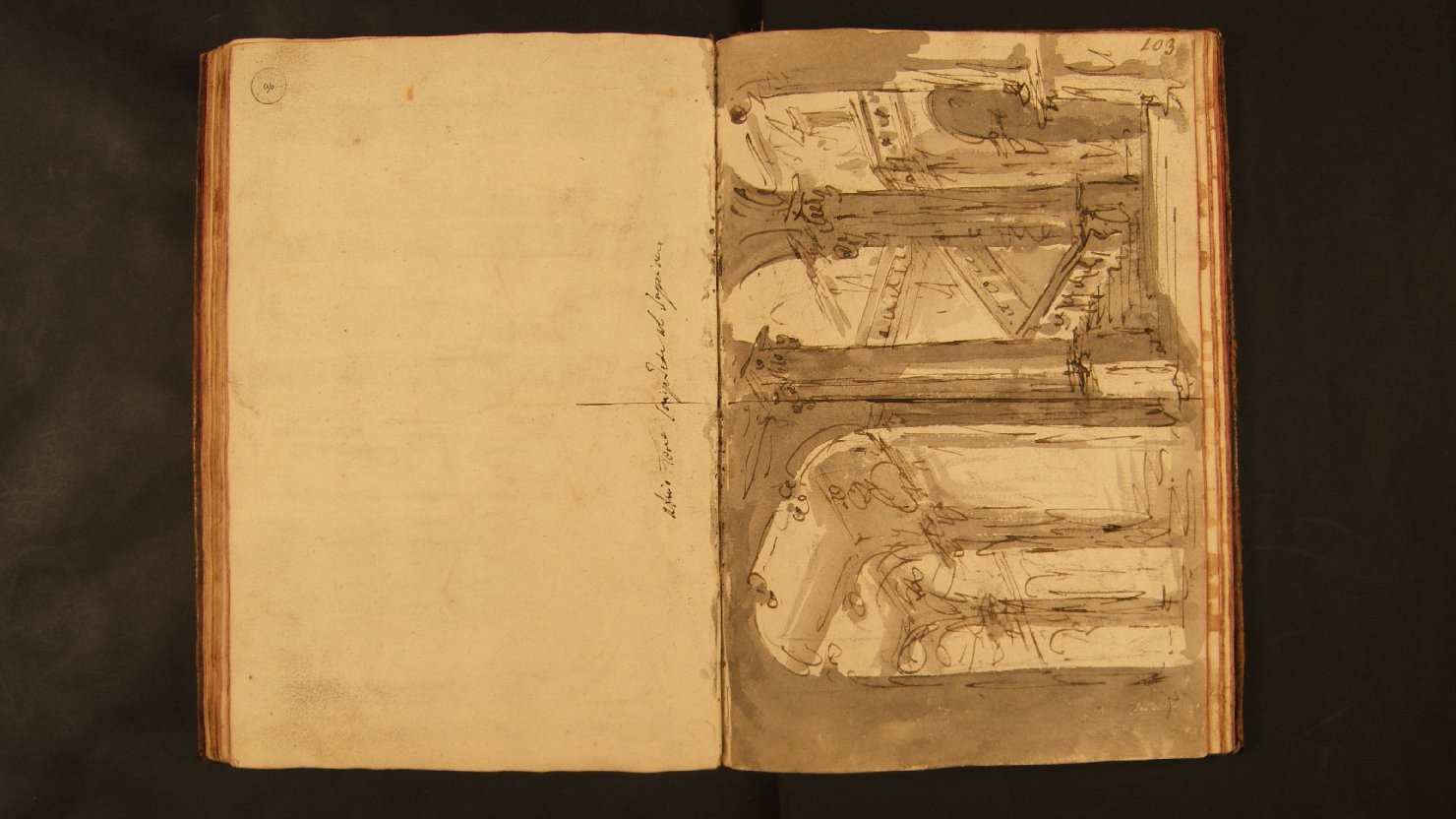 atrio corrispondente al piano superiore (disegno, elemento d'insieme) di Galliari Fabrizio (attribuito) (sec. XVIII)