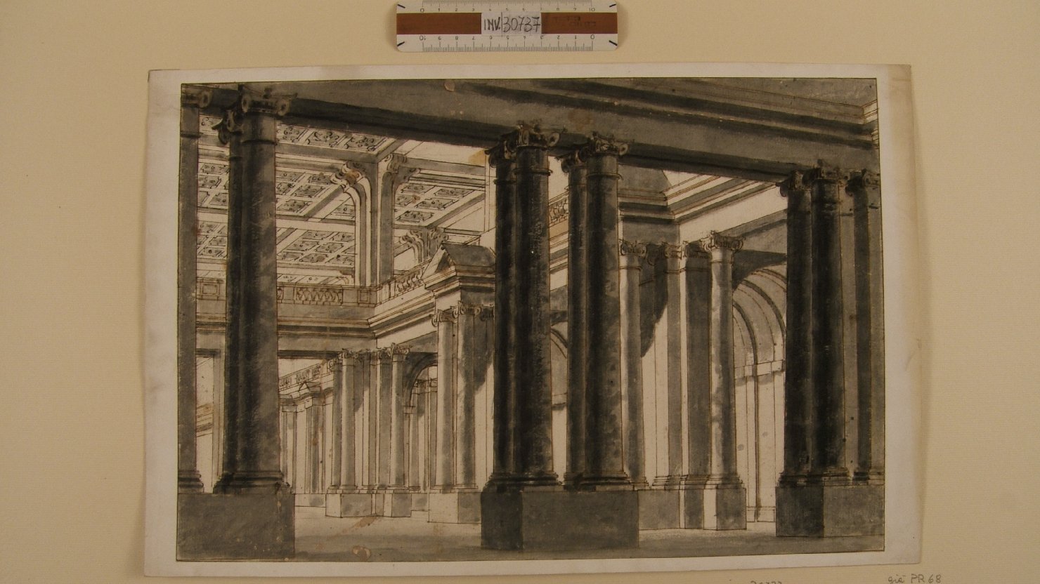 cortile con portici (disegno) di Galliari Giovanni il Giovane (attribuito) (sec. XVIII)