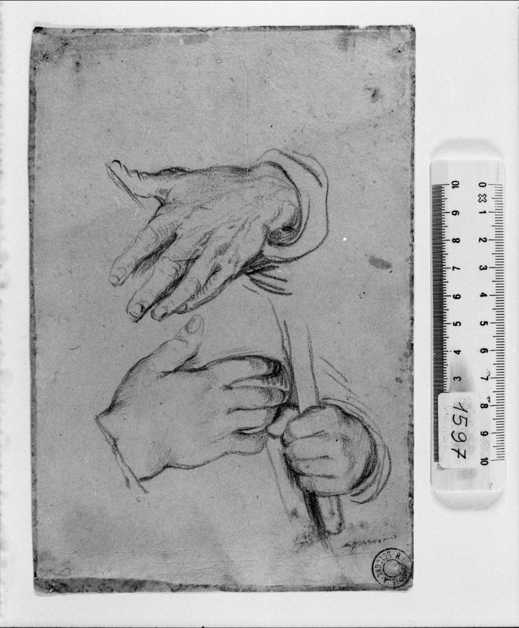 studio di tre mani (disegno, elemento d'insieme) di Carracci Agostino (attribuito) (sec. XVI)