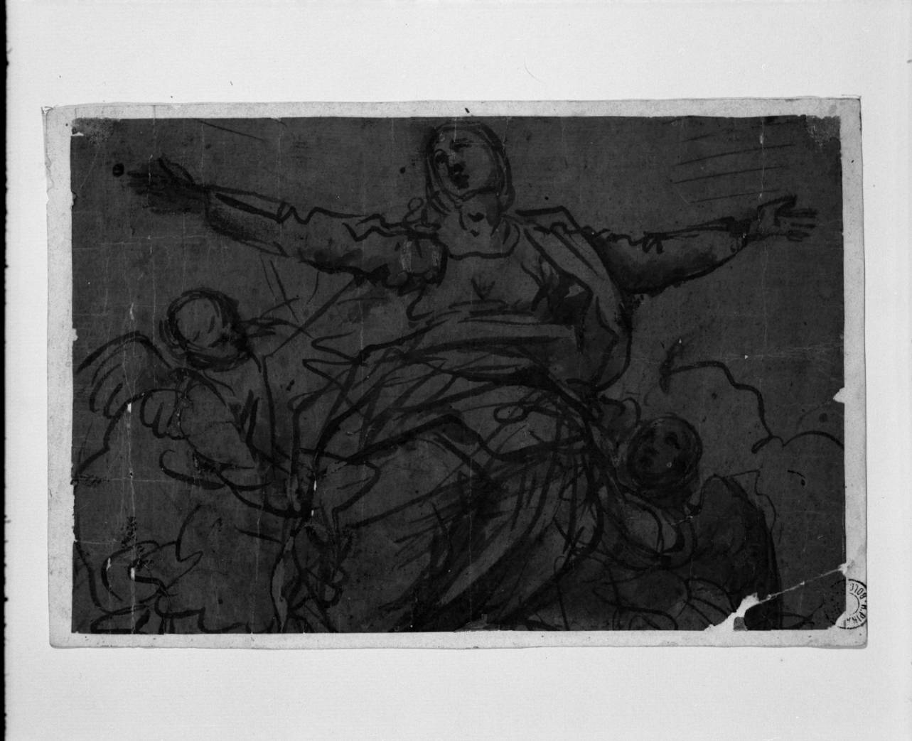 Madonna Assunta con angeli (disegno, opera isolata) di Cavedoni Giacomo (attribuito) (sec. XVII)