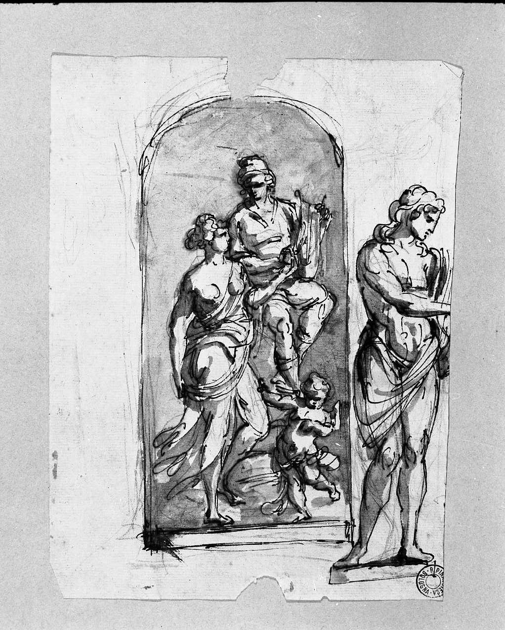 studi di statue/ schizzo di quattro teste (disegno, opera isolata) di Rossi Giacomo (attribuito) (fine sec. XVIII)
