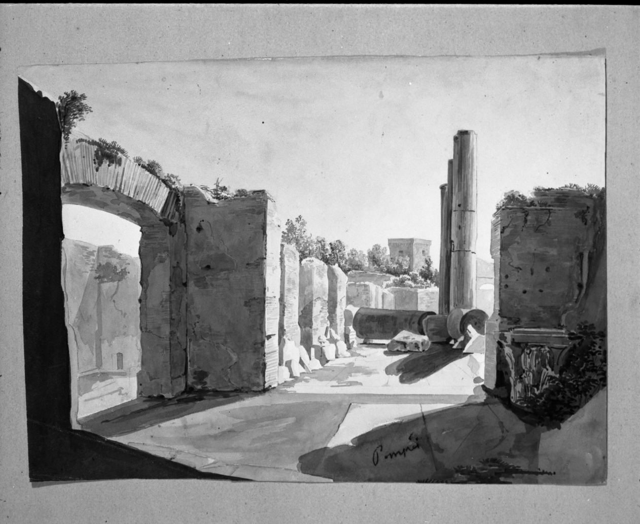 veduta di Pompei (disegno, opera isolata) di Solmi Valentino (attribuito) (sec. XIX)