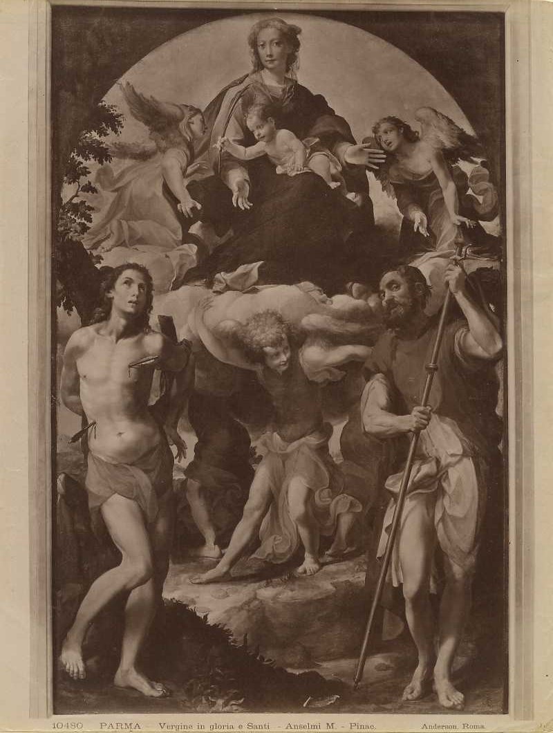 Dipinti - Vergine in gloria e Santi (positivo) di Anselmi, Michelangelo, Anderson, Domenico (XX)