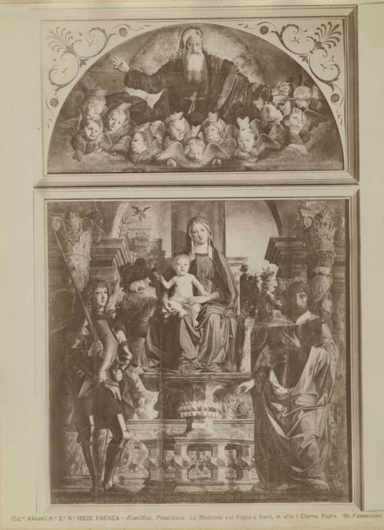 Dipinti - La Vergine in trono (positivo) di Palmezzano, Marco, Alinari, Fratelli (XIX/ XX)