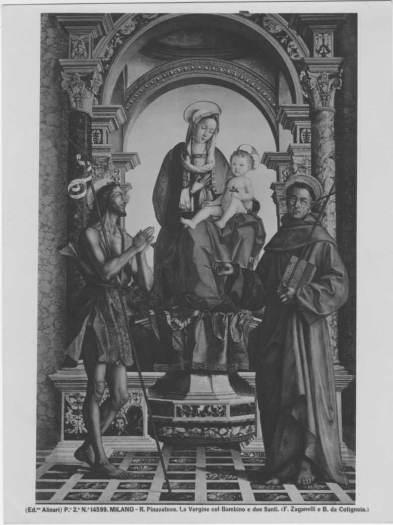 Dipinti - La Vergine in trono e Santi (positivo) di Zaganelli, Francesco, Alinari, Fratelli (XIX/ XX)