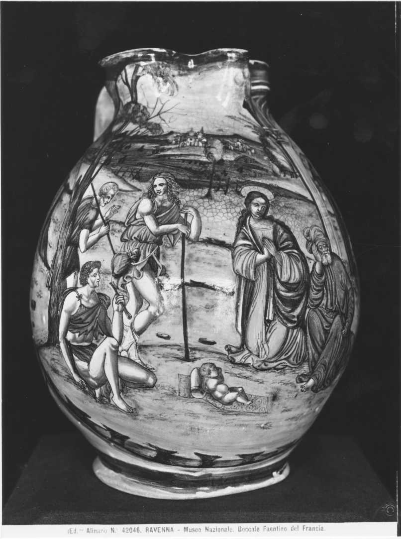 Scuola Faentina/ Boccale in ceramica con Adorazione dei Pastori/ Museo Nazionale/ Ravenna (positivo) di Alinari, I.D.E.A - Scuola Faentina (XX/ XXI)
