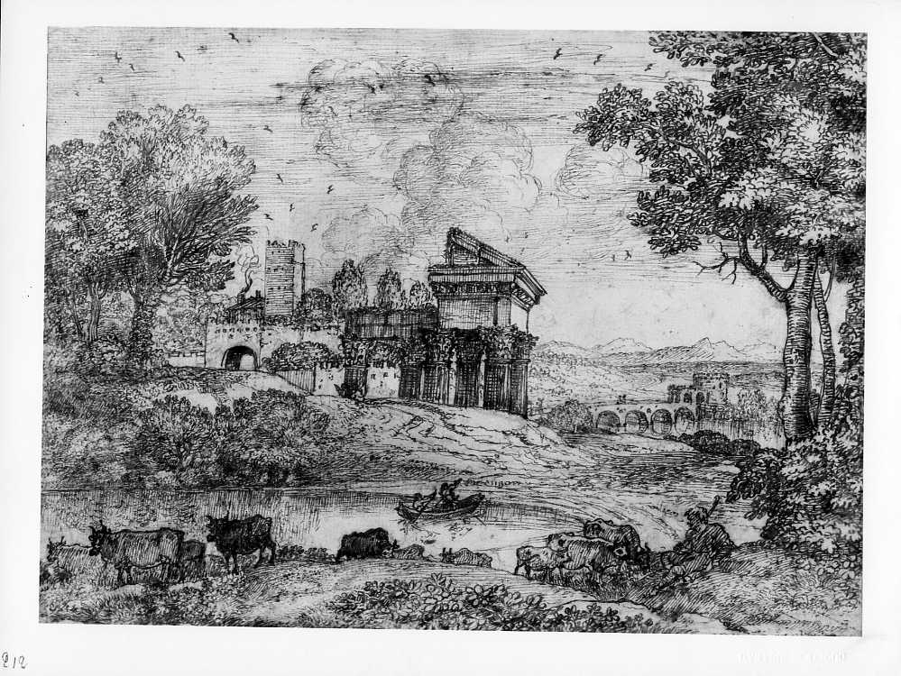 Disegni - Paesaggio con un tempio antico (positivo) di Lorrain, Claude, Ditta Villani (ditta) (XX)