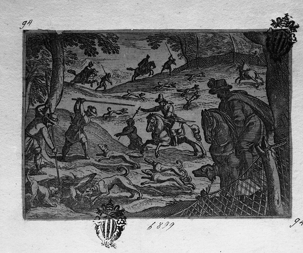 Caccia alla volpe, caccia (stampa smarginata) di Tempesta Antonio (secc. XVI/ XVII)