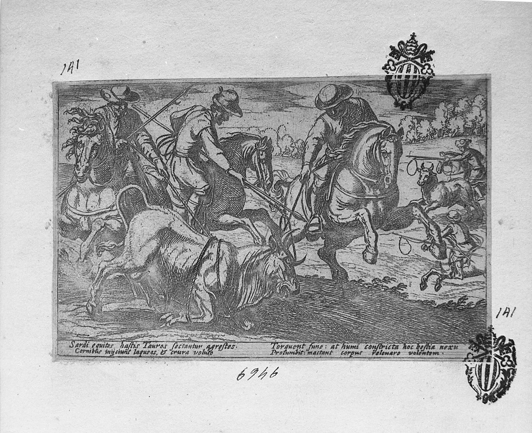 Caccia al toro col laccio, caccia (stampa smarginata) di Tempesta Antonio (secc. XVI/ XVII)
