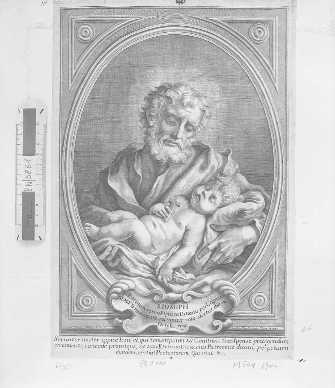 San Giuseppe col Bambino, Santi (stampa tagliata) di Mogalli Cosimo (sec. XVIII)