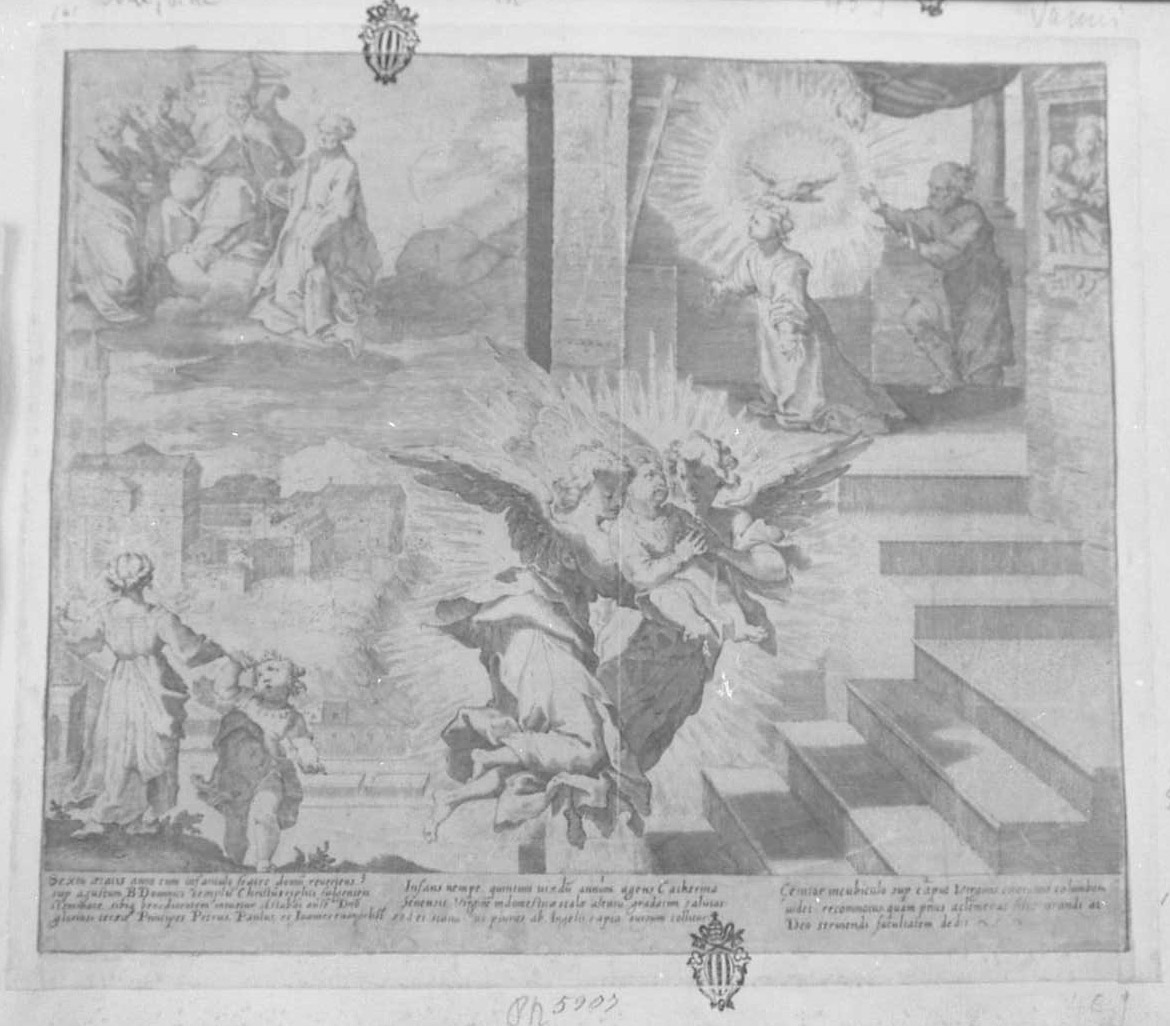 Vita e miracoli di Santa Caterina: vari episodi, Santi (stampa tagliata) di De Jode Peeter (secc. XVI/ XVIII)