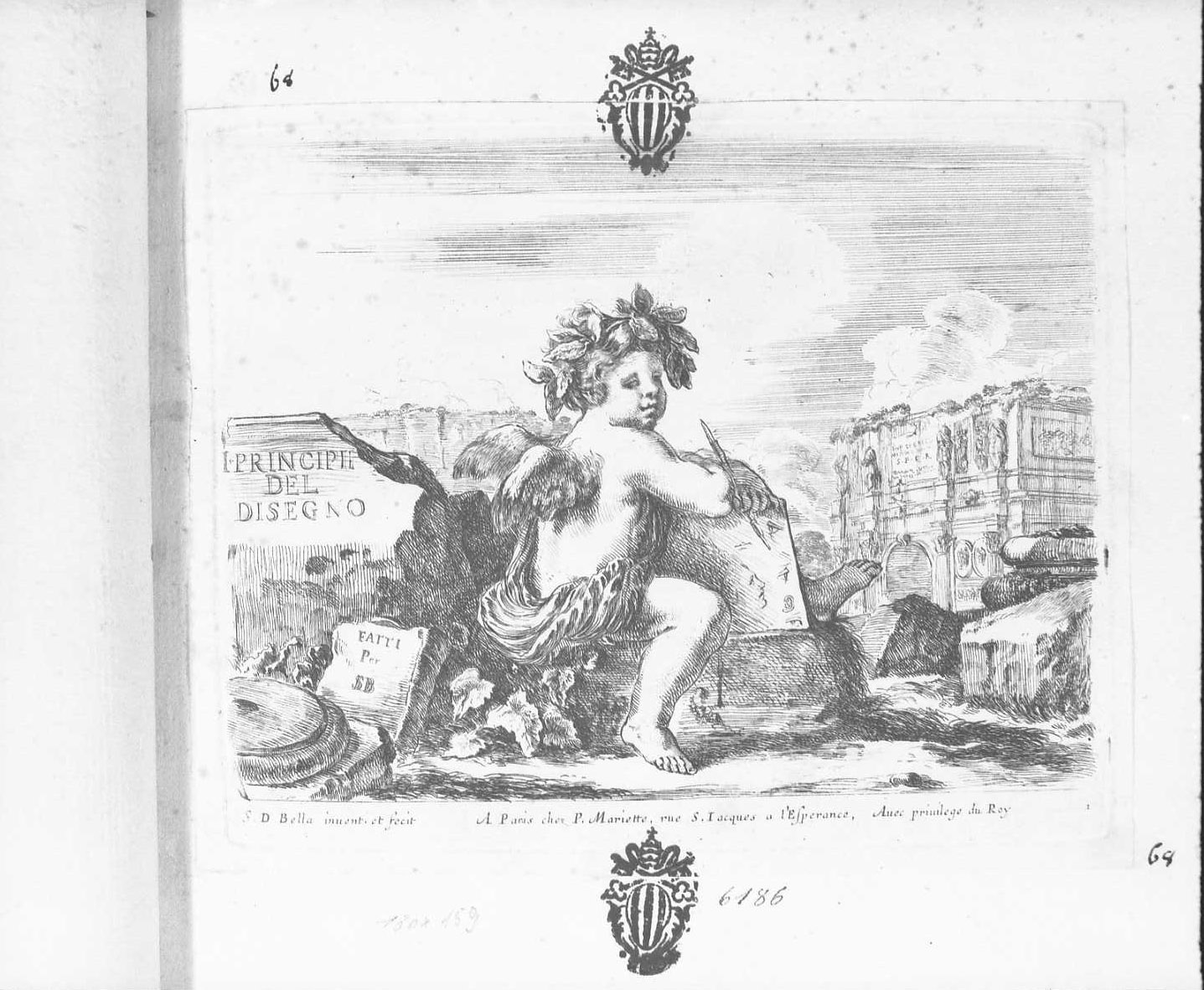 I principi del disegno: frontespizio, libro (stampa tagliata) di Della Bella Stefano (sec. XVII)