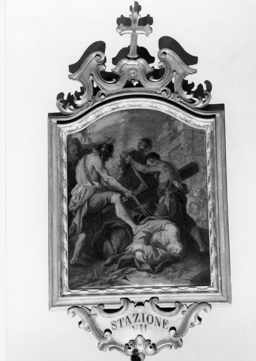 stazione VII: Gesù cade sotto la croce la seconda volta (dipinto, elemento d'insieme) di Gandolfi Gaetano (maniera) (seconda metà sec. XVIII)