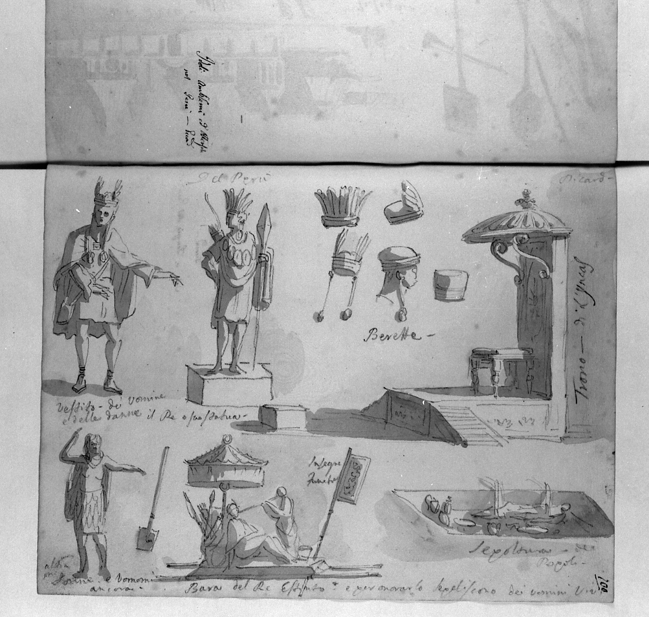 Idoli Amblemi ed Atrezzi nel Perù Picard, costumi e simboli peruviani (disegno, elemento d'insieme) di Basoli Antonio (sec. XIX)
