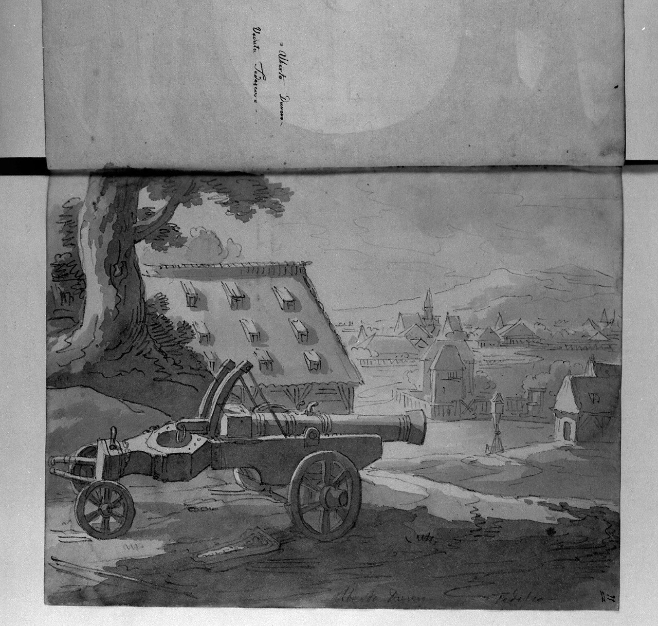 Alberto Durero Veduta tedesca, paesaggio con cannone (disegno, elemento d'insieme) di Basoli Antonio (sec. XIX)
