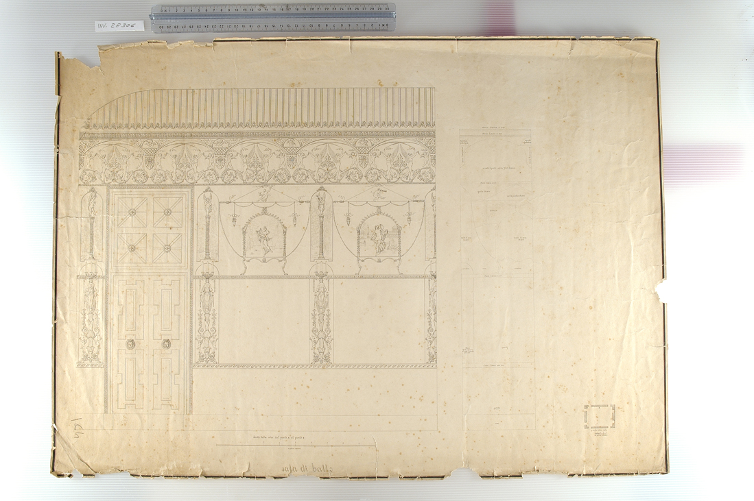 decorazioni neoclassiche per una sala da ballo (disegno preparatorio) di Bechi Guglielmo (sec. XIX)