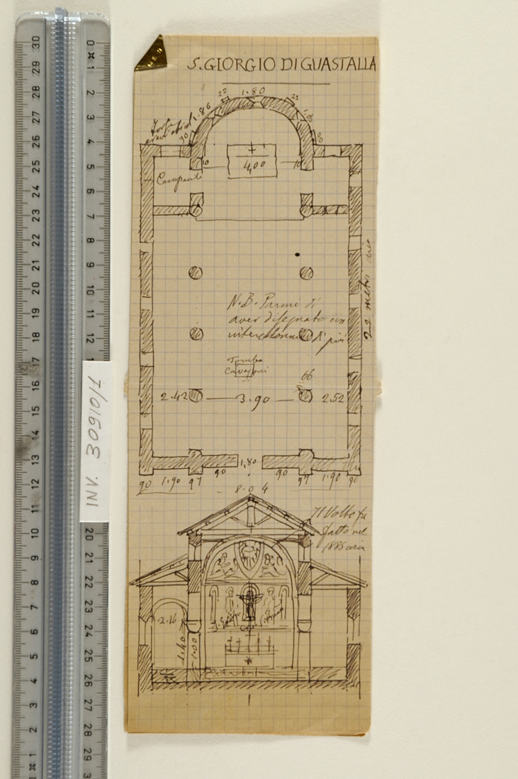 oratorio di San Giorgio di Guastalla - pianta e spaccato (disegno) - ambito emiliano (sec. XX)