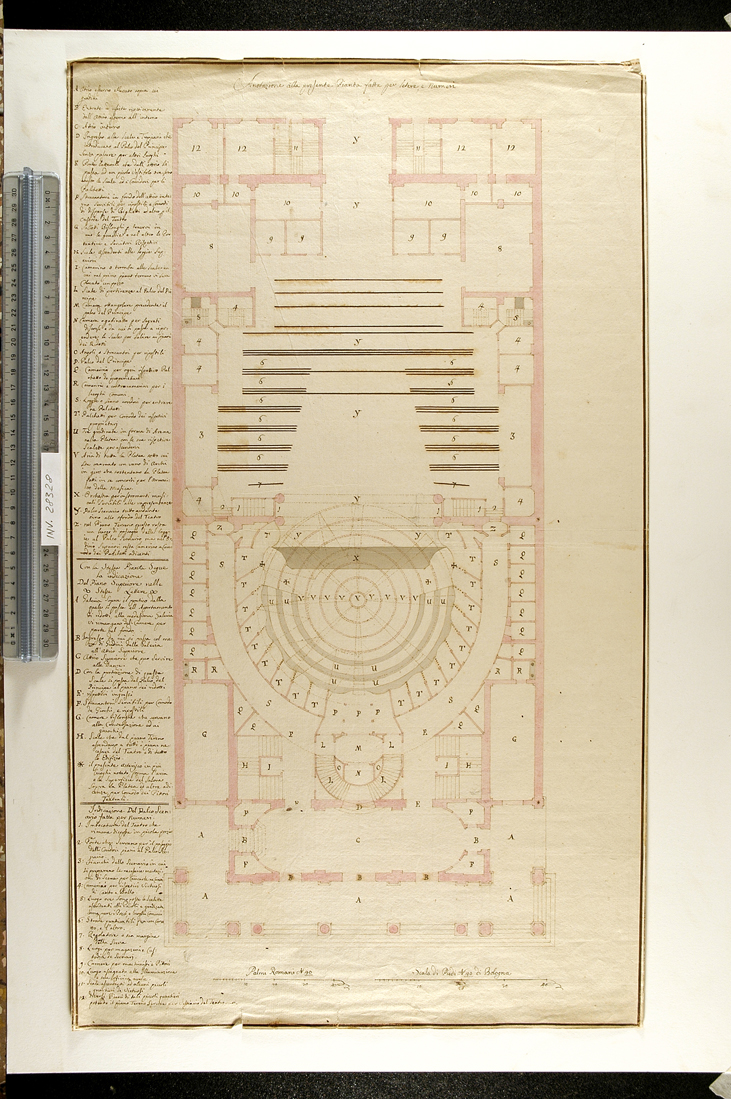 pianta di teatro (disegno) di Guizzardi Pietro (attribuito) (fine sec. XVIII)